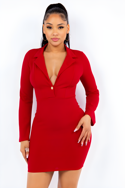 ELEGANT V NECK COLLAR LINED MINI DRESS