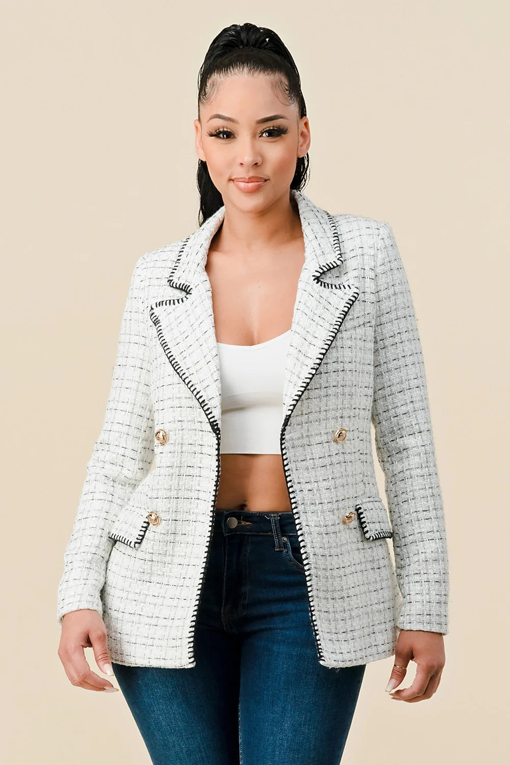 LONG SLEEVE BLAZER TWEED JACKET