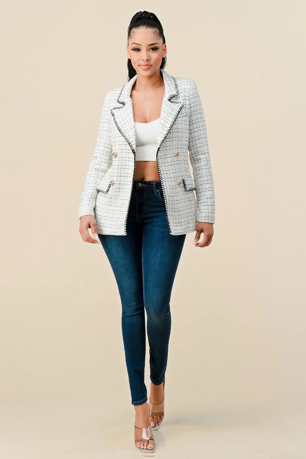 LONG SLEEVE BLAZER TWEED JACKET