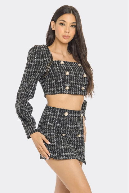 TWEED LONG SLEEVE MINI SKIRT SET