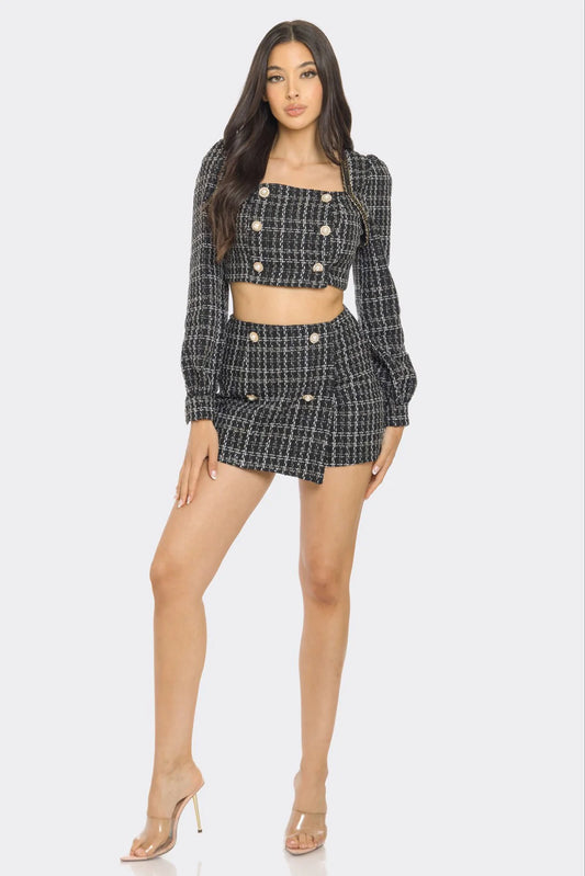 TWEED LONG SLEEVE MINI SKIRT SET