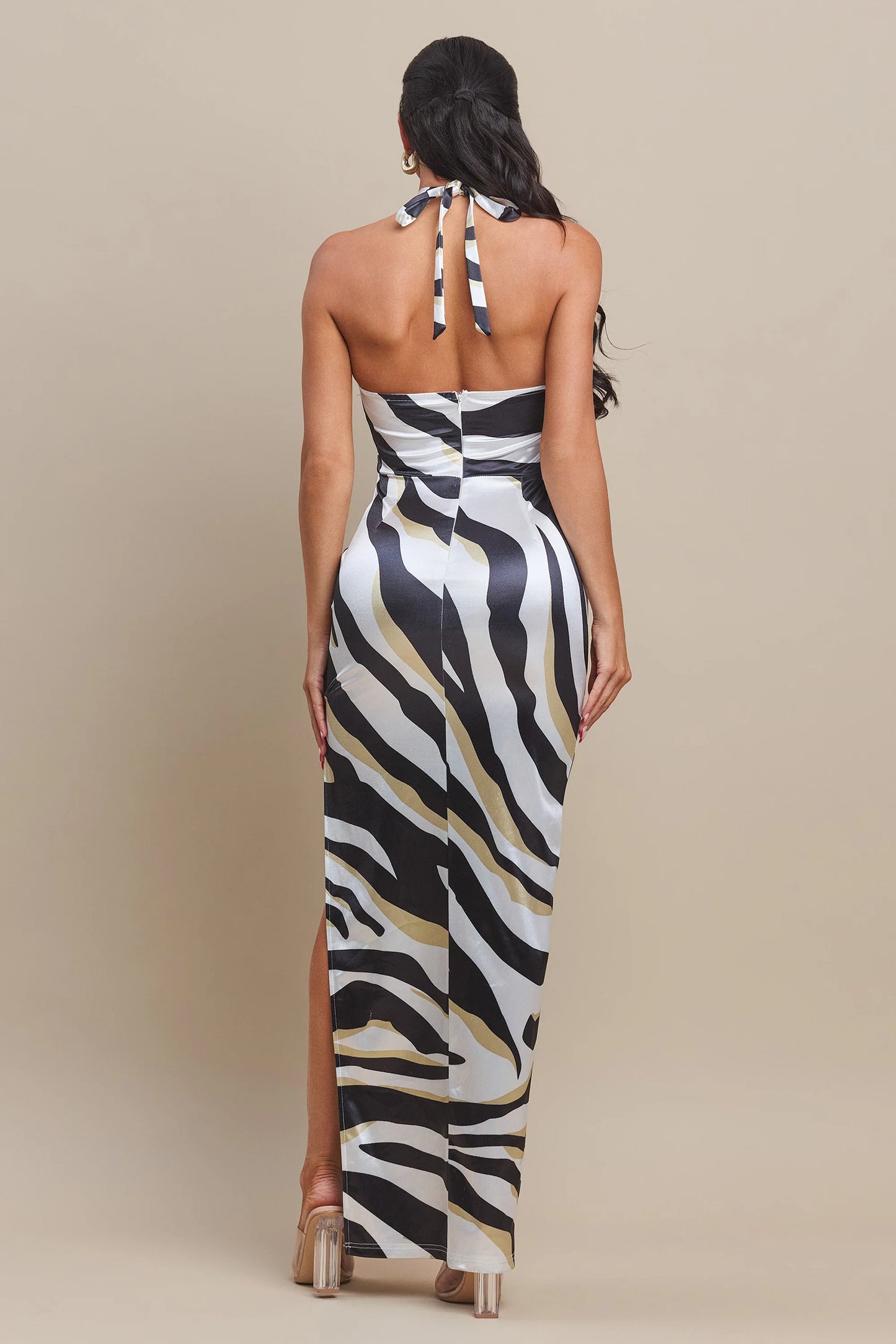 ZEBRA HALTER NECK DRESS