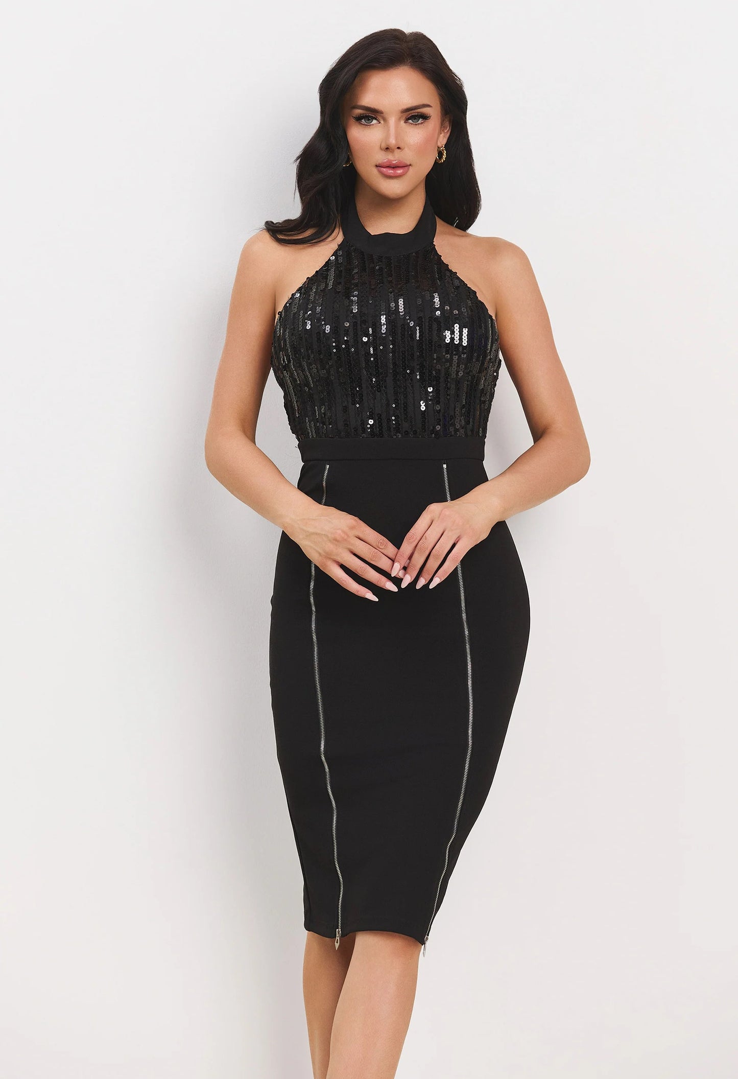 SEQUIN HALTER NECK DRESS