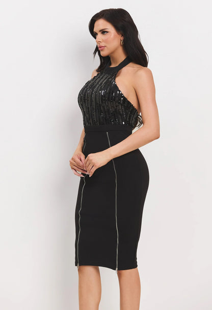 SEQUIN HALTER NECK DRESS