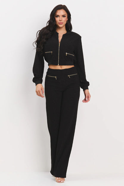 ZIP UP PATTERNED JACKET AND PANTS SET