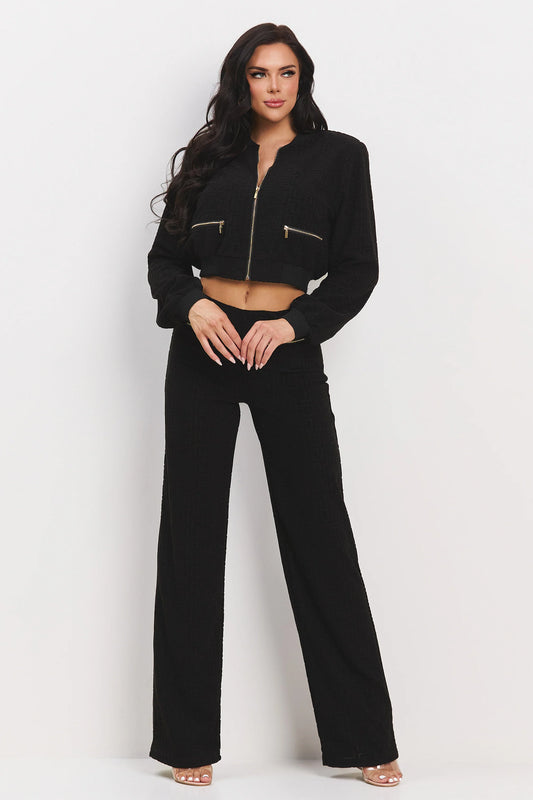 ZIP UP PATTERNED JACKET AND PANTS SET