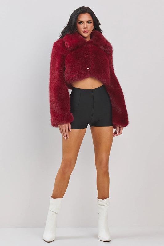 LONG SLV CROP FAUX FUR JACKET