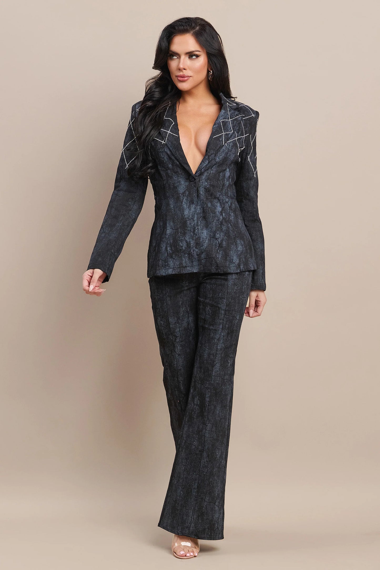 CRYSTAL DETAIL DENIM SUIT SET