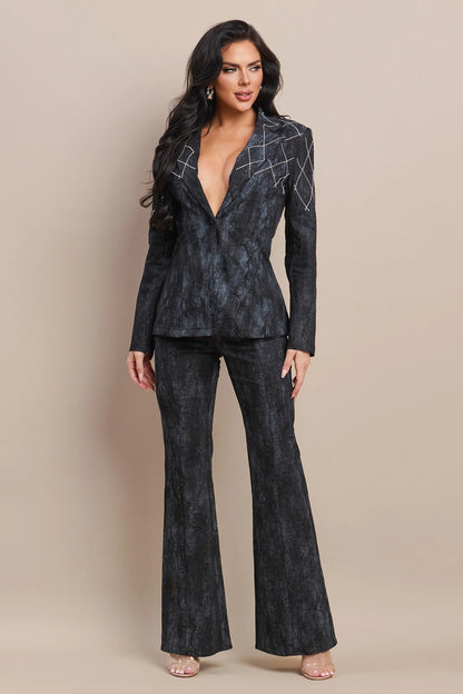 CRYSTAL DETAIL DENIM SUIT SET