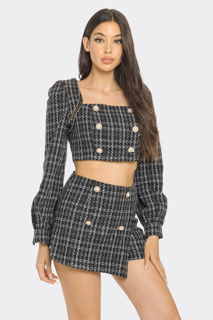 TWEED LONG SLEEVE MINI SKIRT SET