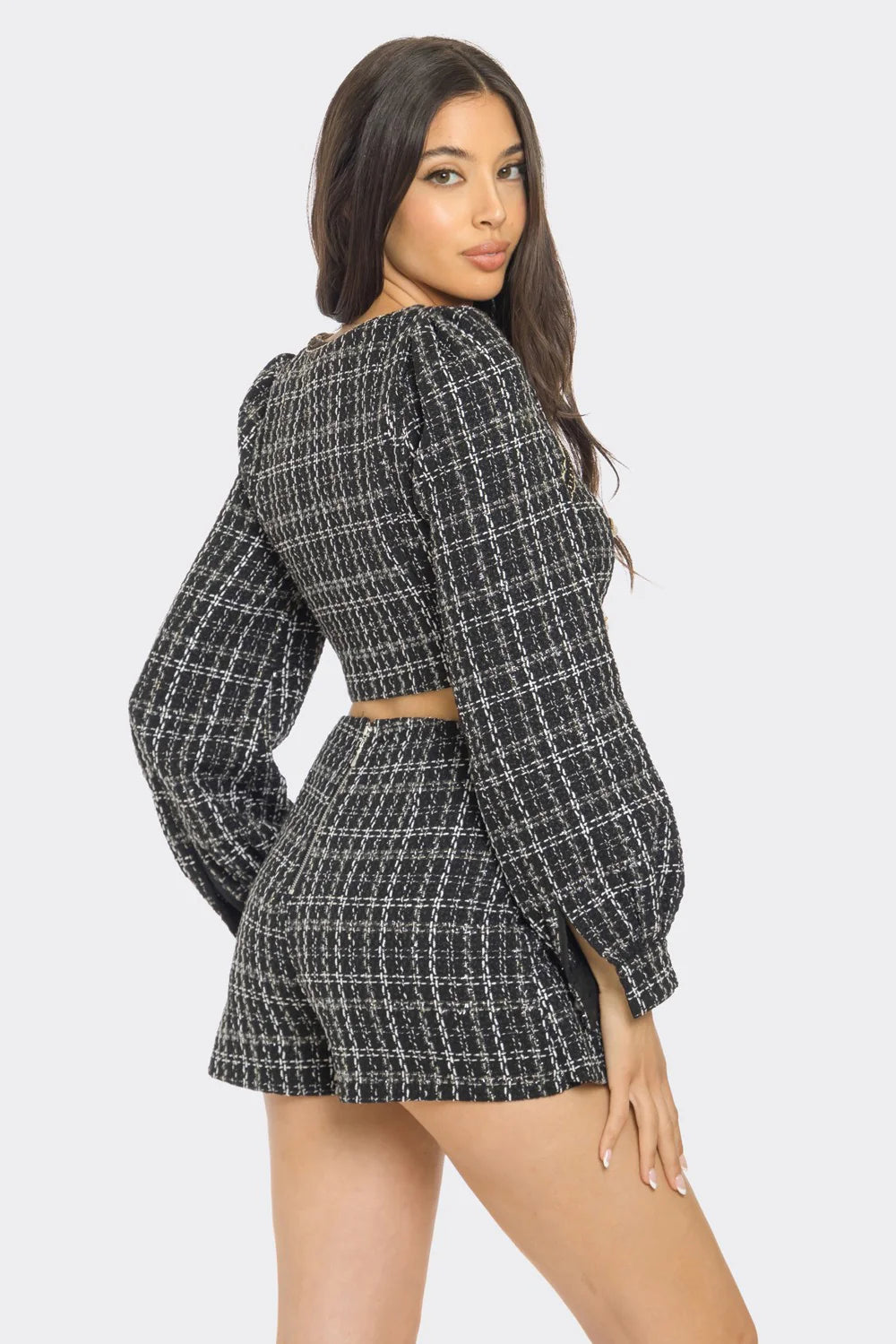 TWEED LONG SLEEVE MINI SKIRT SET